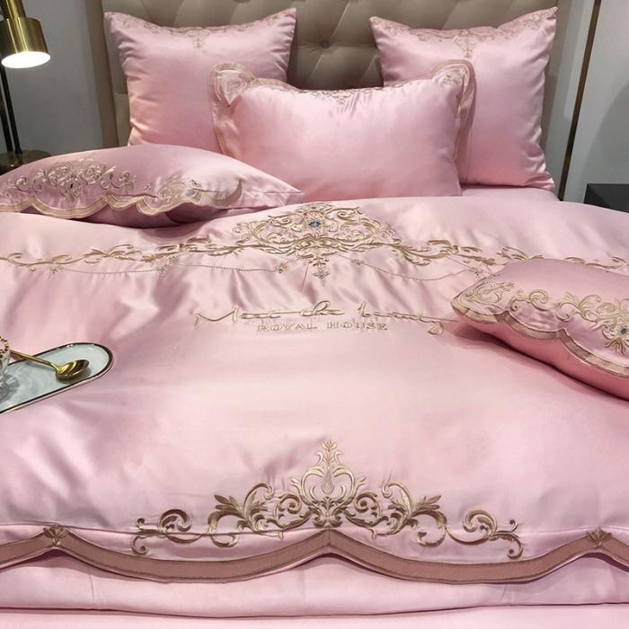 91家纺网 家纺一手货源 找家纺 安妮家居 2020新款60支水洗真丝绣花四件套 佛罗伦萨玉粉