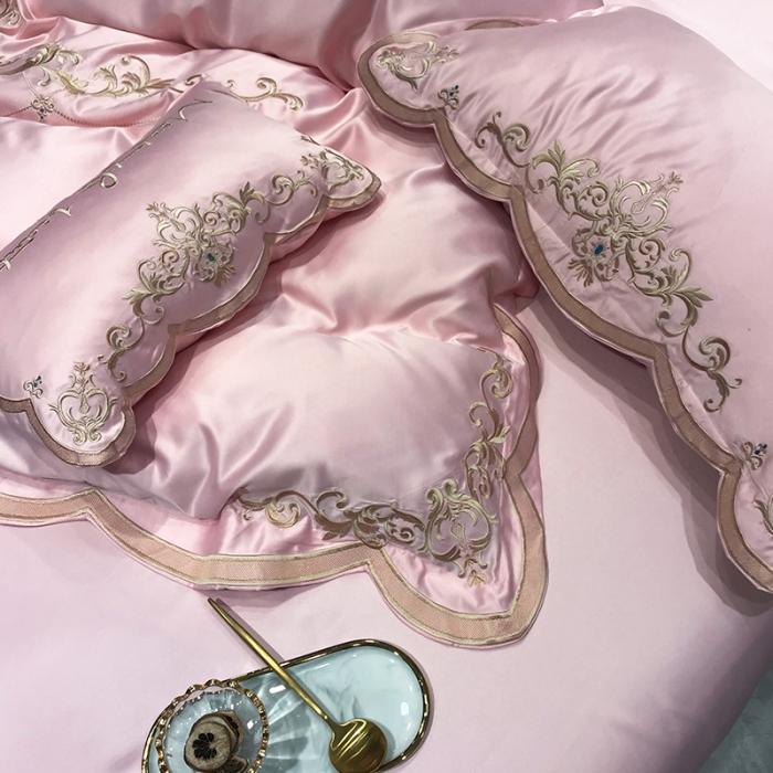 91家纺网 家纺一手货源 找家纺 安妮家居 2020新款60支水洗真丝绣花四件套 佛罗伦萨玉粉