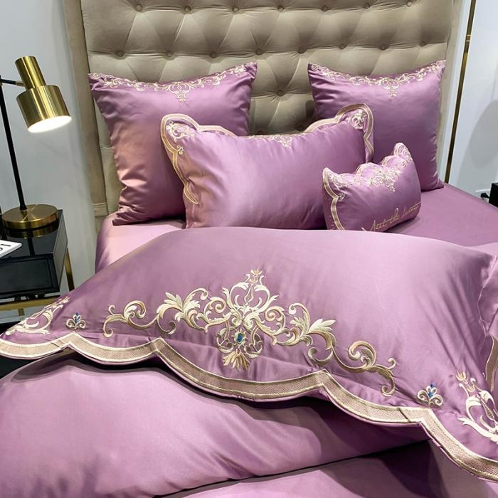 91家纺网 家纺一手货源 找家纺 安妮家居 2020新款60支水洗真丝绣花四件套 佛罗伦萨紫色