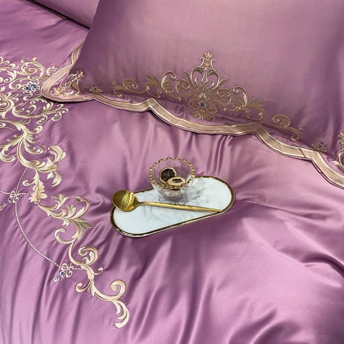91家纺网 家纺一手货源 找家纺 安妮家居 2020新款60支水洗真丝绣花四件套 佛罗伦萨紫色