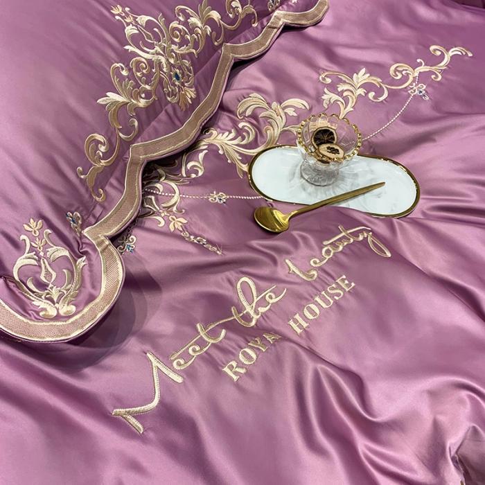 91家纺网 家纺一手货源 找家纺 安妮家居 2020新款60支水洗真丝绣花四件套 佛罗伦萨紫色