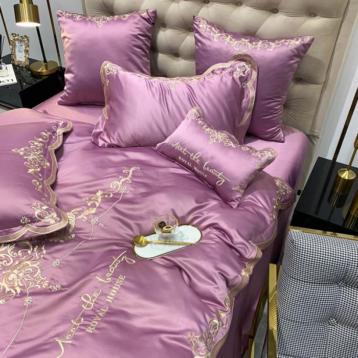 91家纺网 家纺一手货源 找家纺 安妮家居 2020新款60支水洗真丝绣花四件套 佛罗伦萨紫色