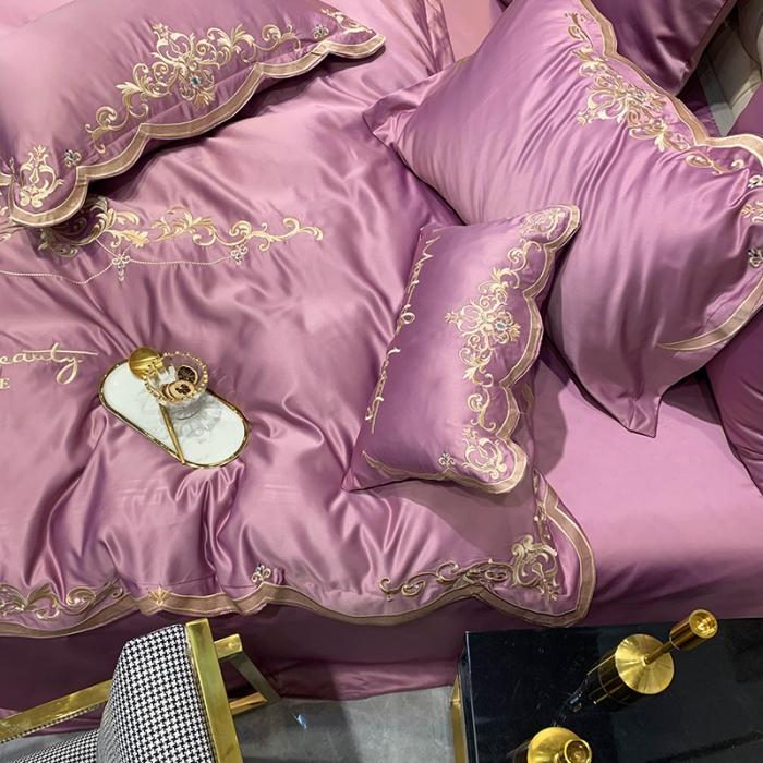 91家纺网 家纺一手货源 找家纺 安妮家居 2020新款60支水洗真丝绣花四件套 佛罗伦萨紫色