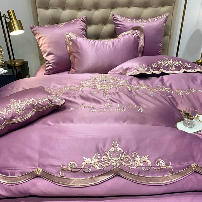 91家纺网 家纺一手货源 找家纺 安妮家居 2020新款60支水洗真丝绣花四件套 佛罗伦萨紫色