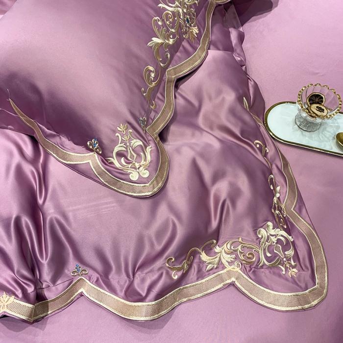 91家纺网 家纺一手货源 找家纺 安妮家居 2020新款60支水洗真丝绣花四件套 佛罗伦萨紫色