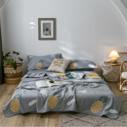 朴尔2020新款时尚六层全棉纱布盖毯夏季毛巾被 菠萝物语-灰