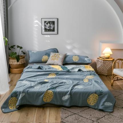 91家纺网 家纺一手货源 找家纺 朴尔2020新款时尚六层全棉纱布盖毯夏季毛巾被 菠萝物语-蓝