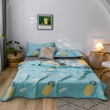 91家纺网 家纺一手货源 找家纺 朴尔2020新款时尚六层全棉纱布盖毯夏季毛巾被 菠萝物语-绿