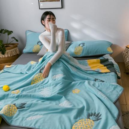 朴尔2020新款时尚六层全棉纱布盖毯夏季毛巾被 菠萝物语-绿