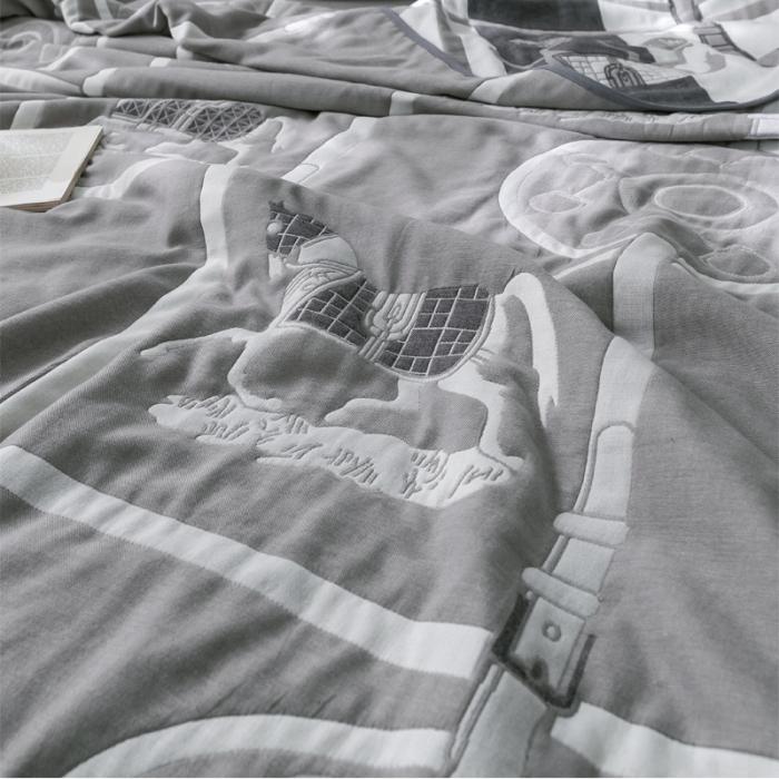 91家纺网 家纺一手货源 找家纺 朴尔2020新款时尚六层全棉纱布盖毯夏季毛巾被 劳伦-灰