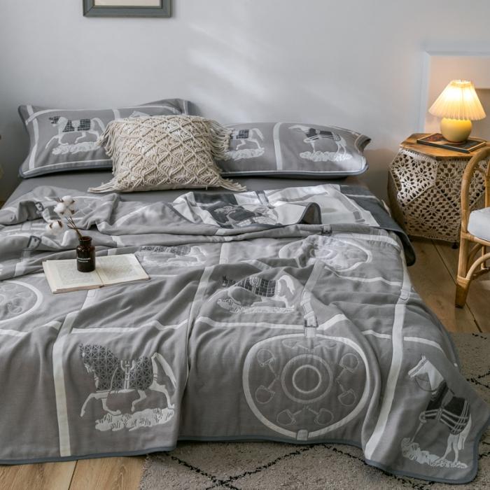 91家纺网 家纺一手货源 找家纺 朴尔2020新款时尚六层全棉纱布盖毯夏季毛巾被 劳伦-灰