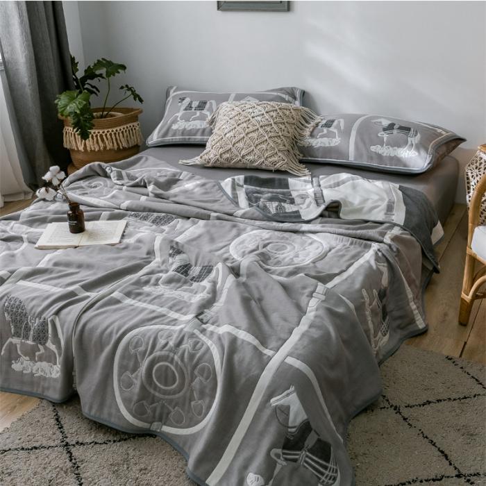 91家纺网 家纺一手货源 找家纺 朴尔2020新款时尚六层全棉纱布盖毯夏季毛巾被 劳伦-灰