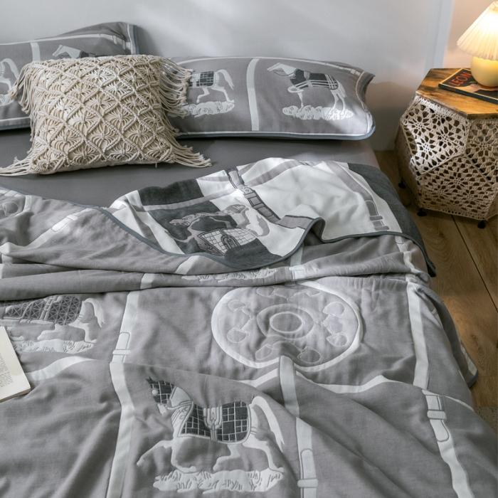 91家纺网 家纺一手货源 找家纺 朴尔2020新款时尚六层全棉纱布盖毯夏季毛巾被 劳伦-灰