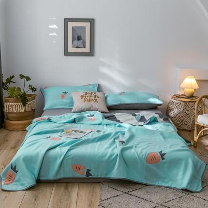 91家纺网 家纺一手货源 找家纺 朴尔2020新款时尚六层全棉纱布盖毯夏季毛巾被 农场胡萝卜绿