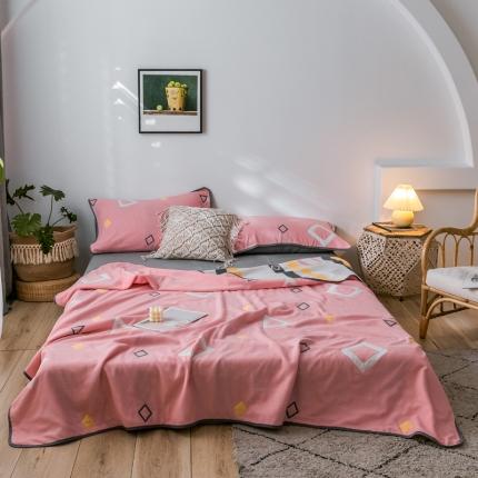 91家纺网 家纺一手货源 找家纺 朴尔2020新款时尚六层全棉纱布盖毯夏季毛巾被 时尚几何-粉