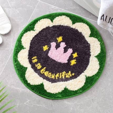 91家纺网 家纺一手货源 找家纺 仟亿莱 2020新款圆形花瓣地垫 绿黑拼色