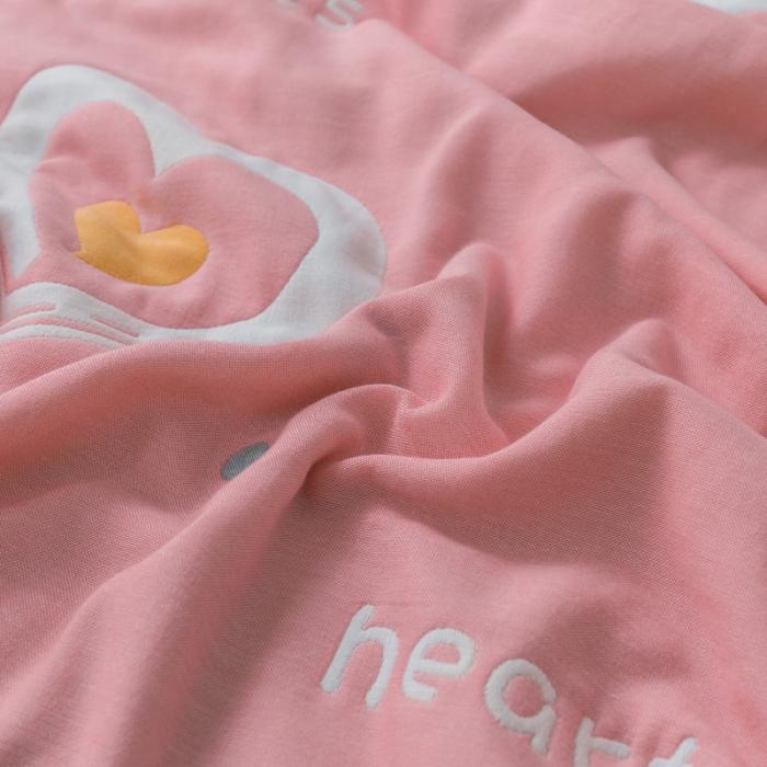 91家纺网 家纺一手货源 找家纺 朴尔2020新款时尚六层全棉纱布盖毯夏季毛巾被 心心相印-粉