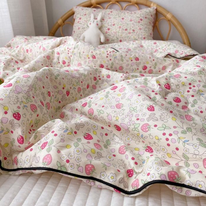 91家纺网 家纺一手货源 找家纺 星期八 2020新款全棉13372夏被两件套 小草莓