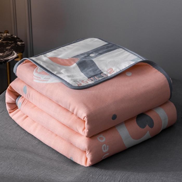 91家纺网 家纺一手货源 找家纺 朴尔2020新款时尚六层全棉纱布盖毯夏季毛巾被 心心相印-玉