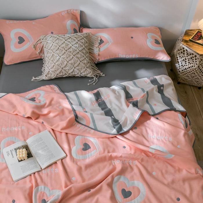 91家纺网 家纺一手货源 找家纺 朴尔2020新款时尚六层全棉纱布盖毯夏季毛巾被 心心相印-玉