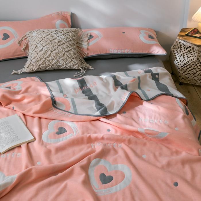 91家纺网 家纺一手货源 找家纺 朴尔2020新款时尚六层全棉纱布盖毯夏季毛巾被 心心相印-玉