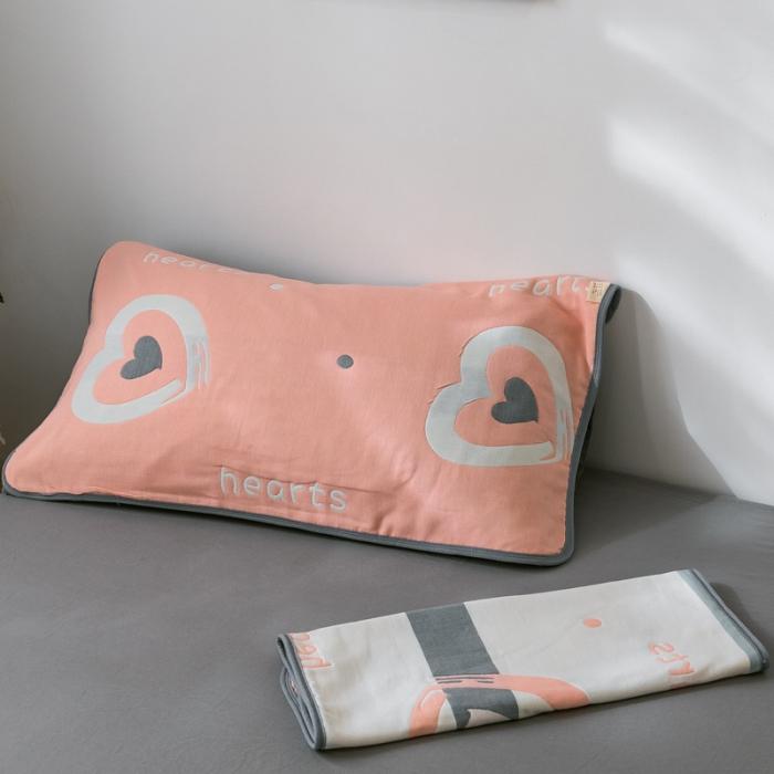 91家纺网 家纺一手货源 找家纺 朴尔2020新款时尚六层全棉纱布盖毯夏季毛巾被 心心相印-玉