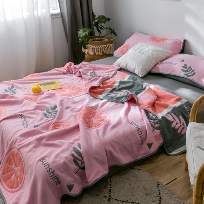 91家纺网 家纺一手货源 找家纺 朴尔2020新款时尚六层全棉纱布盖毯夏季毛巾被 阳光甜橙-粉