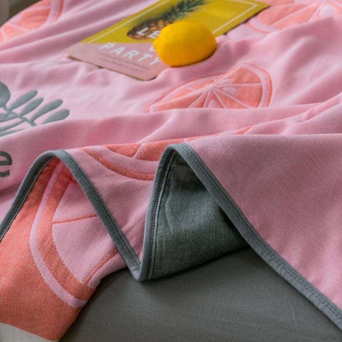 91家纺网 家纺一手货源 找家纺 朴尔2020新款时尚六层全棉纱布盖毯夏季毛巾被 阳光甜橙-粉