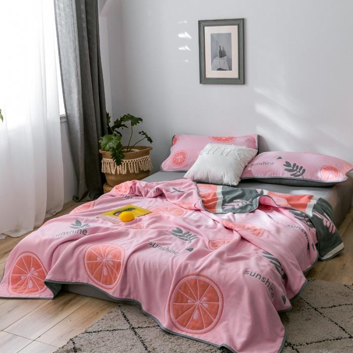 91家纺网 家纺一手货源 找家纺 朴尔2020新款时尚六层全棉纱布盖毯夏季毛巾被 阳光甜橙-粉