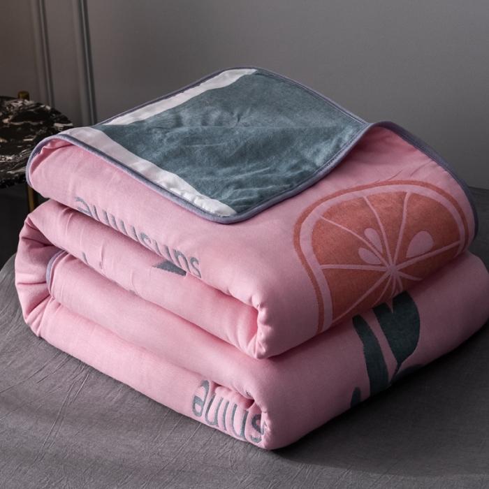 91家纺网 家纺一手货源 找家纺 朴尔2020新款时尚六层全棉纱布盖毯夏季毛巾被 阳光甜橙-粉