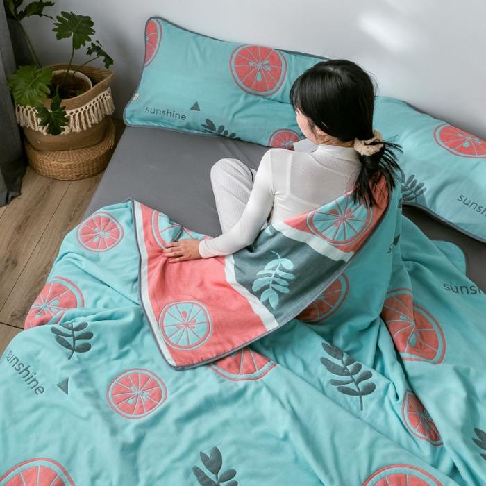 91家纺网 家纺一手货源 找家纺 朴尔2020新款时尚六层全棉纱布盖毯夏季毛巾被 阳光甜橙-绿