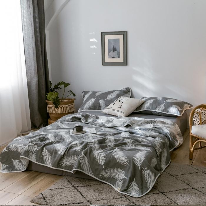 91家纺网 家纺一手货源 找家纺 朴尔2020新款时尚六层全棉纱布盖毯夏季毛巾被 羽魅-深灰