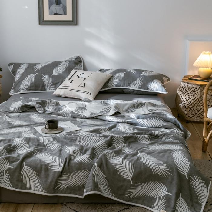 91家纺网 家纺一手货源 找家纺 朴尔2020新款时尚六层全棉纱布盖毯夏季毛巾被 羽魅-深灰