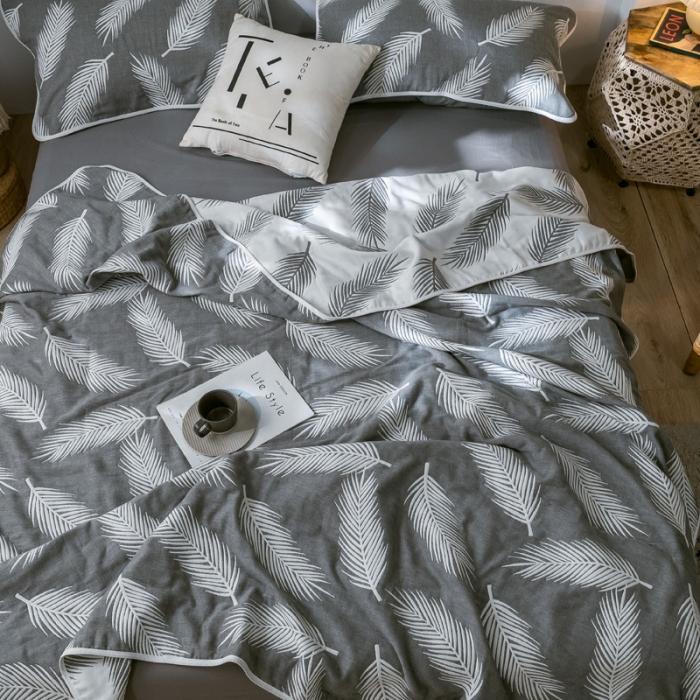 91家纺网 家纺一手货源 找家纺 朴尔2020新款时尚六层全棉纱布盖毯夏季毛巾被 羽魅-深灰