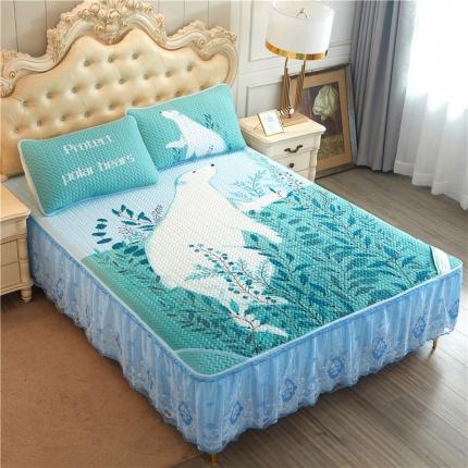 91家纺网 家纺一手货源 找家纺 纽缦 2020新款天丝凉席床裙款 白熊-绿