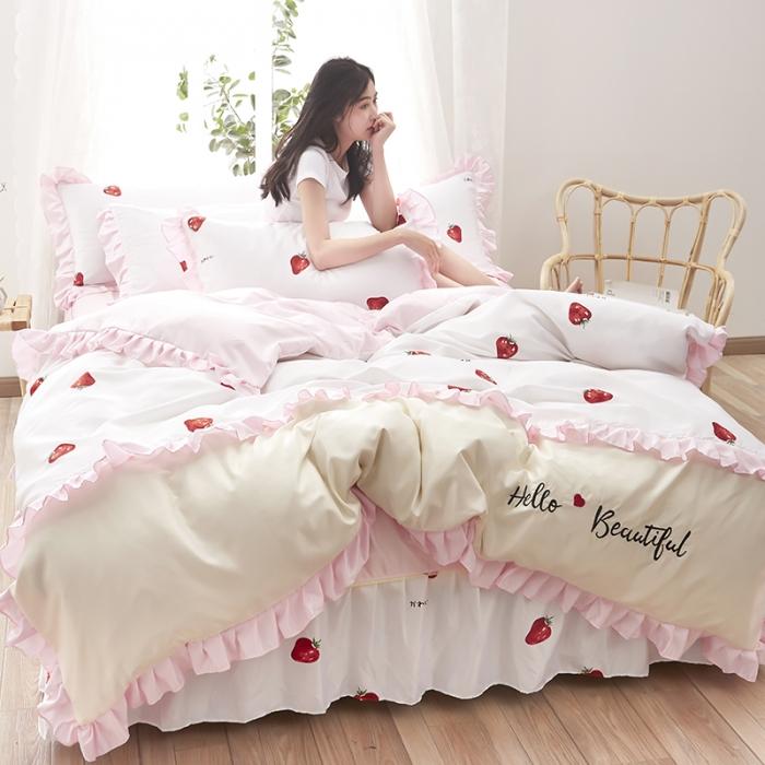 91家纺网 家纺一手货源 找家纺 （总）欧冠 2020款水洗真丝绣花床裙款四件套