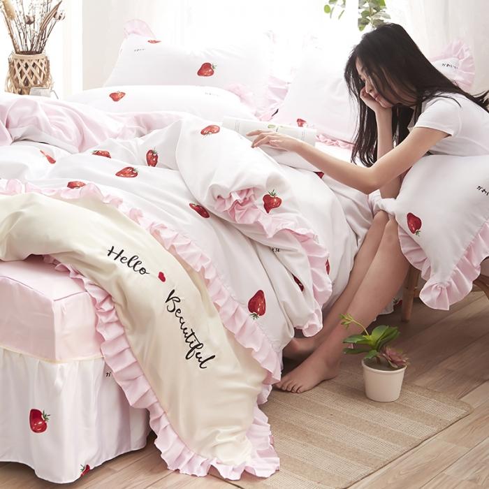 91家纺网 家纺一手货源 找家纺 （总）欧冠 2020款水洗真丝绣花床裙款四件套