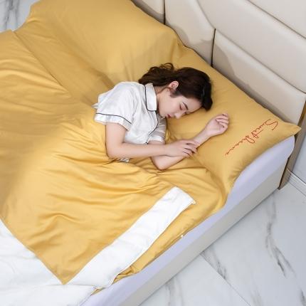 2021新款60S长绒棉A类酒店旅行睡袋全棉隔脏睡袋纯色黄色