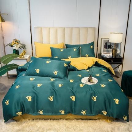 衿成家纺 2020新款臻丝绸水洗真丝四件套皮卡皮卡