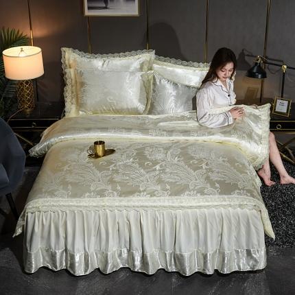 91家纺网 家纺一手货源 找家纺 （总）美织缘家纺 2022床裙款莫代尔蕾丝花边贡缎提花四件套