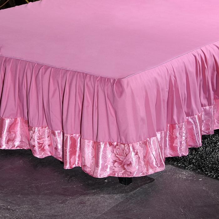 91家纺网 家纺一手货源 找家纺 美织缘家纺 2020床裙款莫代尔蕾丝花边贡缎四件套盛世相约-豆沙