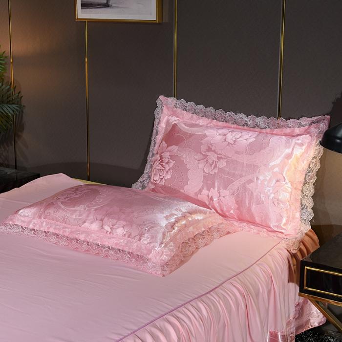 91家纺网 家纺一手货源 找家纺 美织缘家纺 2020床裙款莫代尔蕾丝花边贡缎四件套盛世相约-玉色