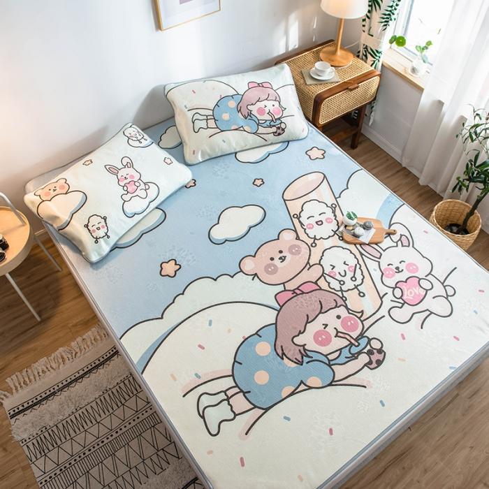 91家纺网 家纺一手货源 找家纺 懒猫 2020新款大版冰丝凉席 元气少女