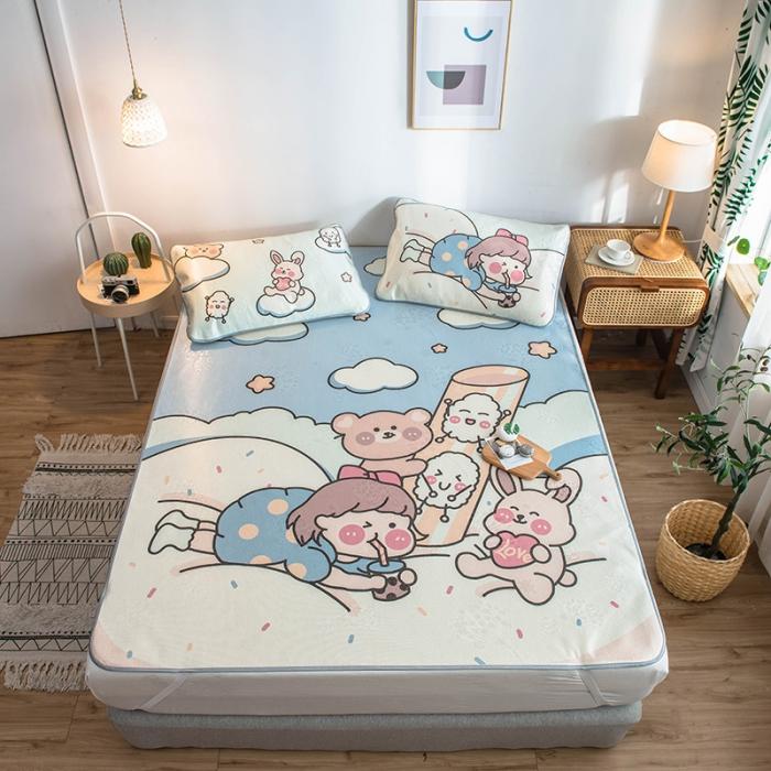 91家纺网 家纺一手货源 找家纺 懒猫 2020新款大版冰丝凉席 元气少女