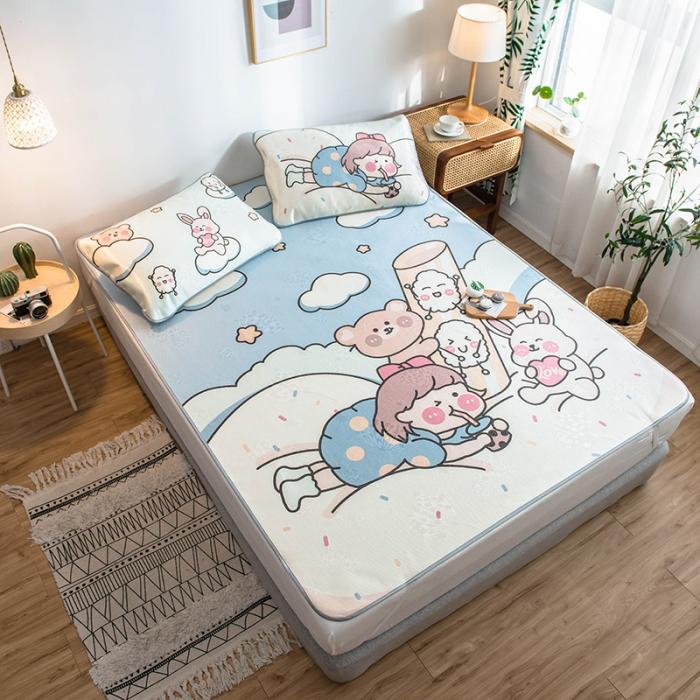 91家纺网 家纺一手货源 找家纺 懒猫 2020新款大版冰丝凉席 元气少女