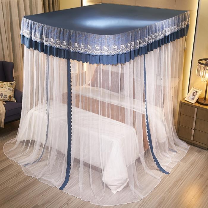 91家纺网 家纺一手货源 找家纺 艾晶美 2020新款遮光防尘轨道三开门蚊帐 蓝灰色