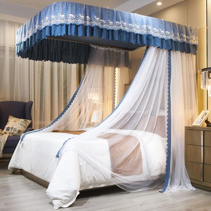 91家纺网 家纺一手货源 找家纺 艾晶美 2020新款遮光防尘轨道三开门蚊帐 蓝灰色