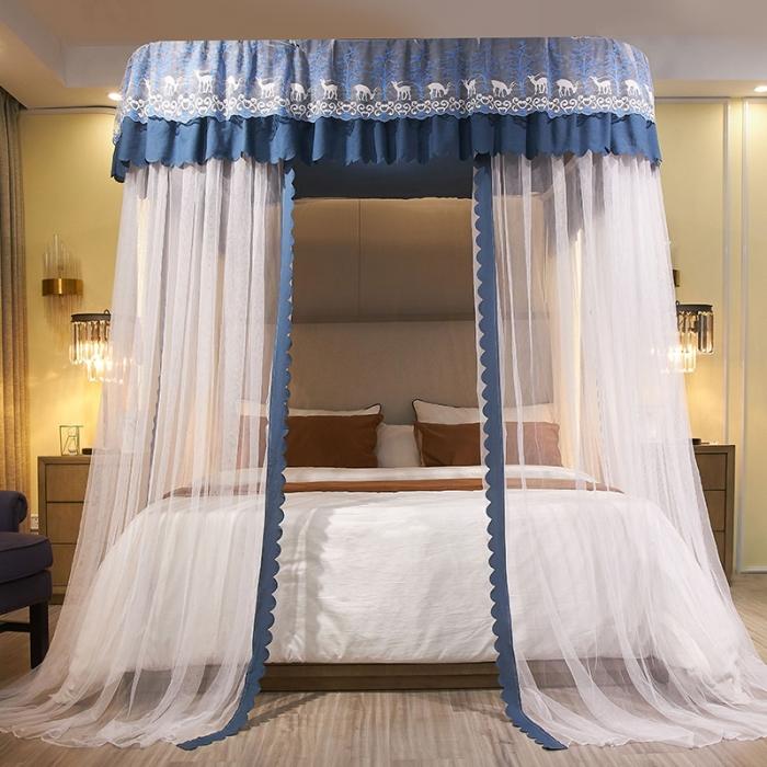 91家纺网 家纺一手货源 找家纺 艾晶美 2020新款遮光防尘轨道三开门蚊帐 蓝灰色