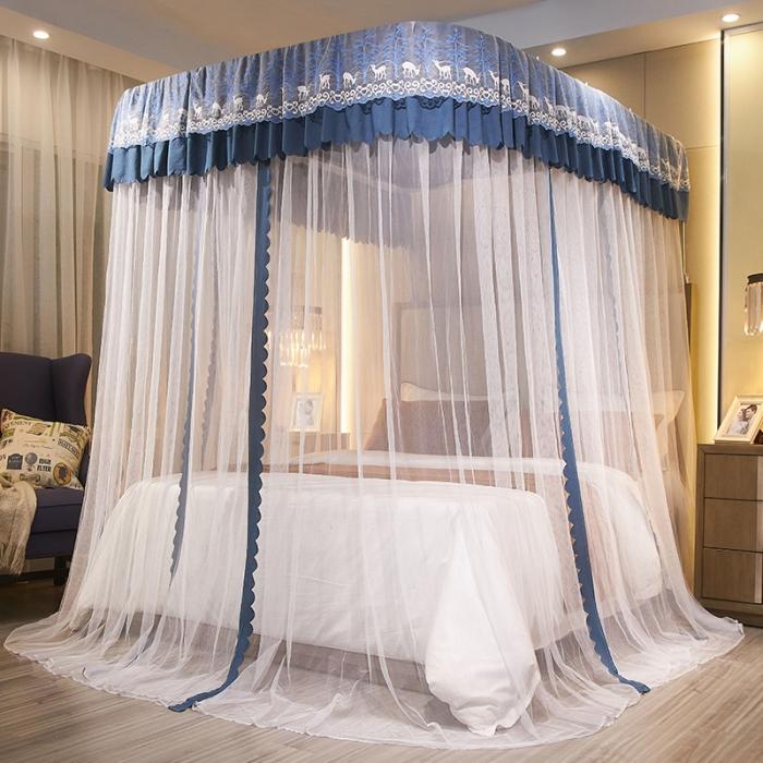 91家纺网 家纺一手货源 找家纺 艾晶美 2020新款遮光防尘轨道三开门蚊帐 蓝灰色