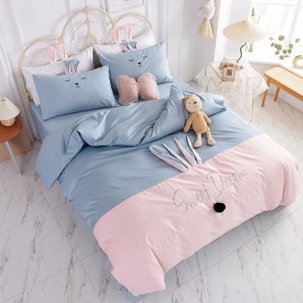 91家纺网 家纺一手货源 找家纺 漫调家纺  2019新款ins爆款全棉兔耳朵四件套 莫兰粉